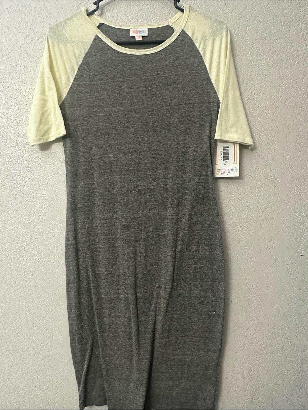 Light Yellow & Charcoal Raglan Midi Dress